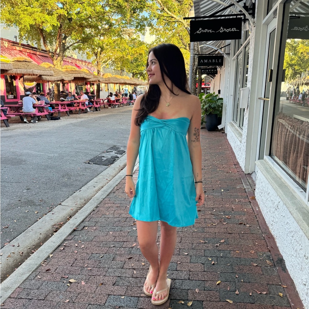 Strapless Turquoise Mini Dress